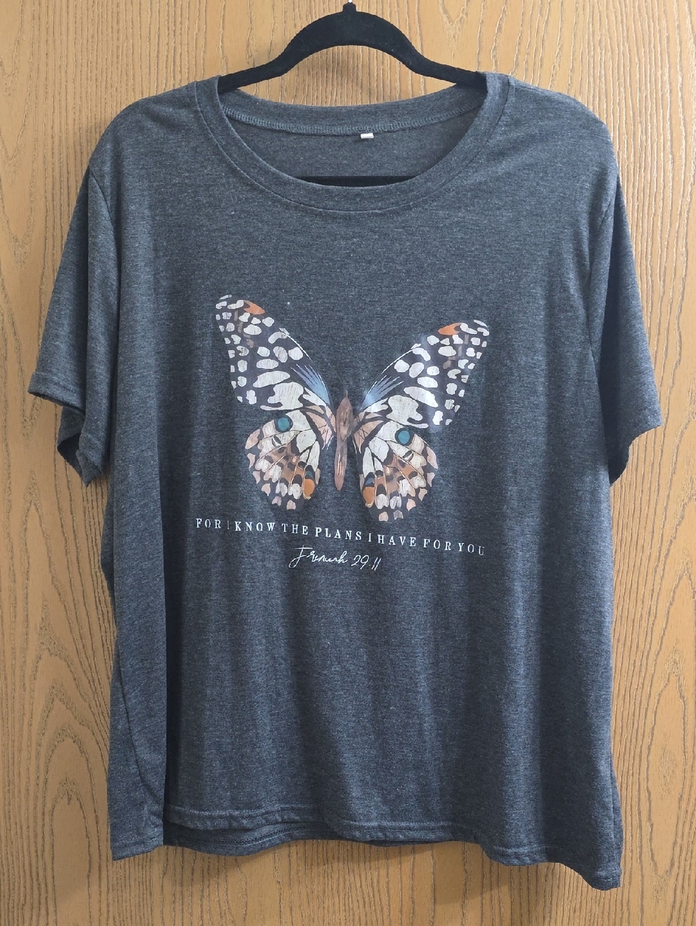 Dark Gray Butterfly Graphic Tee - Inspirational Script